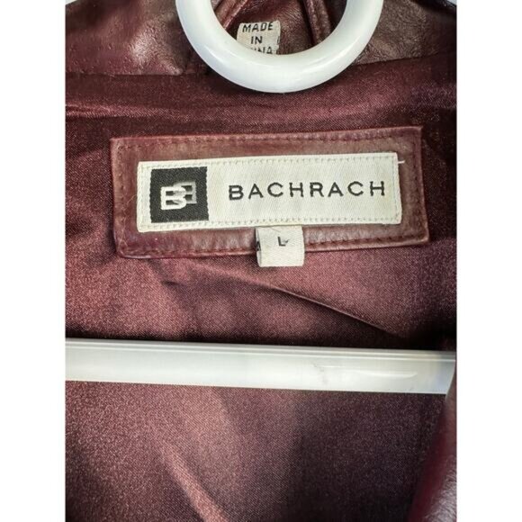 BachRach Leather Jackets Mens L Cranberry Red Button Up Satin Lined Notch Lapel - Picture 5 of 6